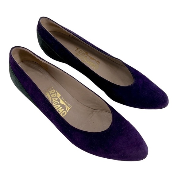 Salvatore Ferragamo Purple Green Black Suede Wedges size 8 AA made in Italy - Picture 14 of 15